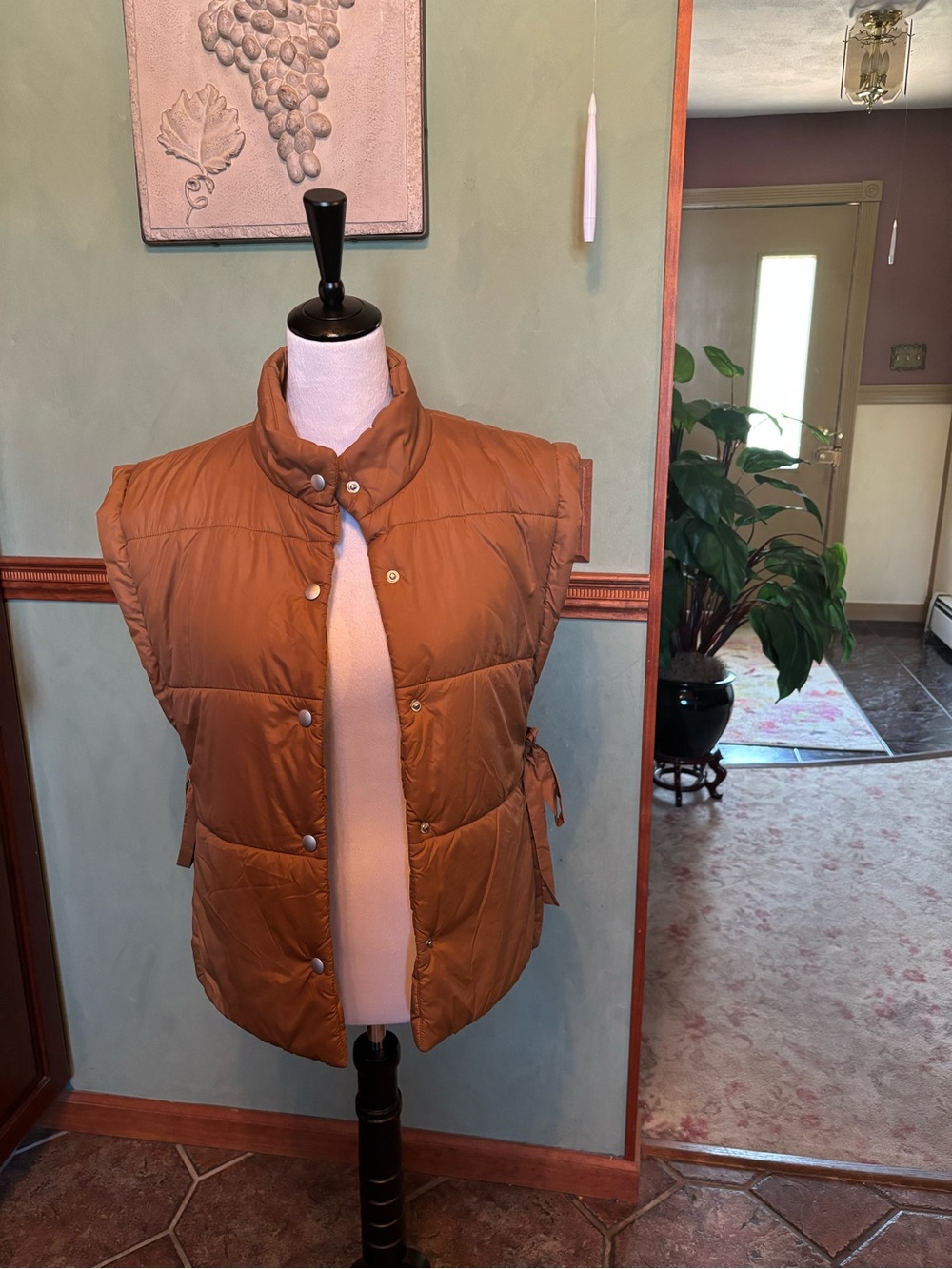 Pilcro Quilted Sleeveless Vest in Rust with bow ties on sides One Size